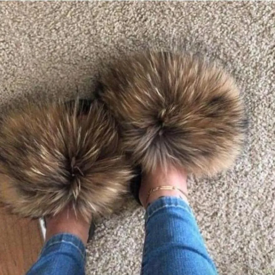 Raccoon Fur Flip Flops