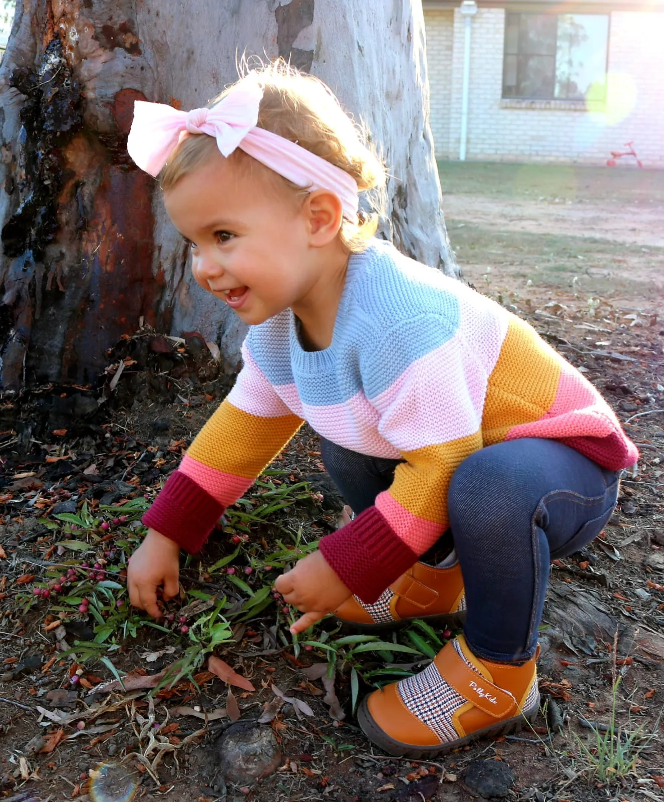 SANDY tan and plaid baby and toddler boots