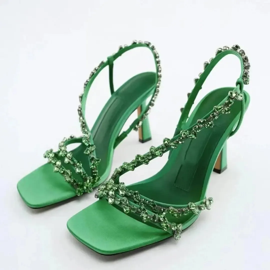 Sexy Gemstone Short Heel Sandals