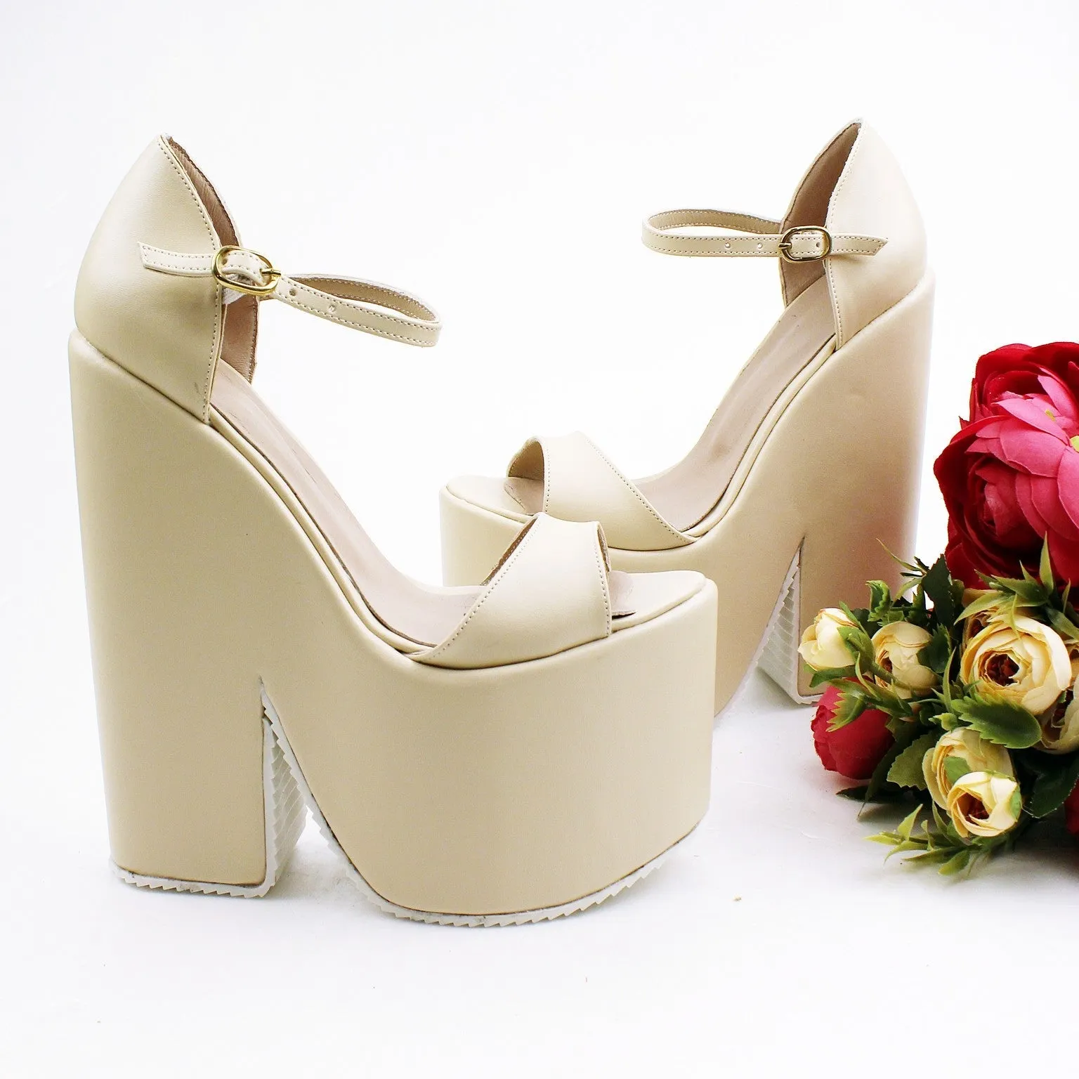 Single Strap Platform Cream Wedge Bridal Shoes