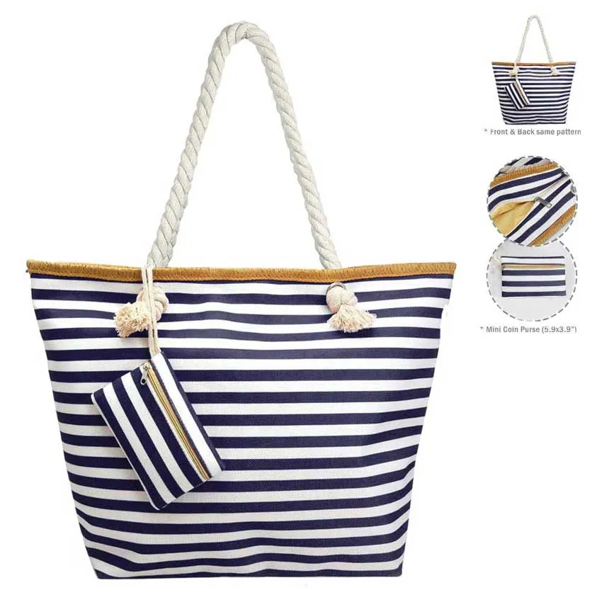 Stripe Print Beach Tote Bag