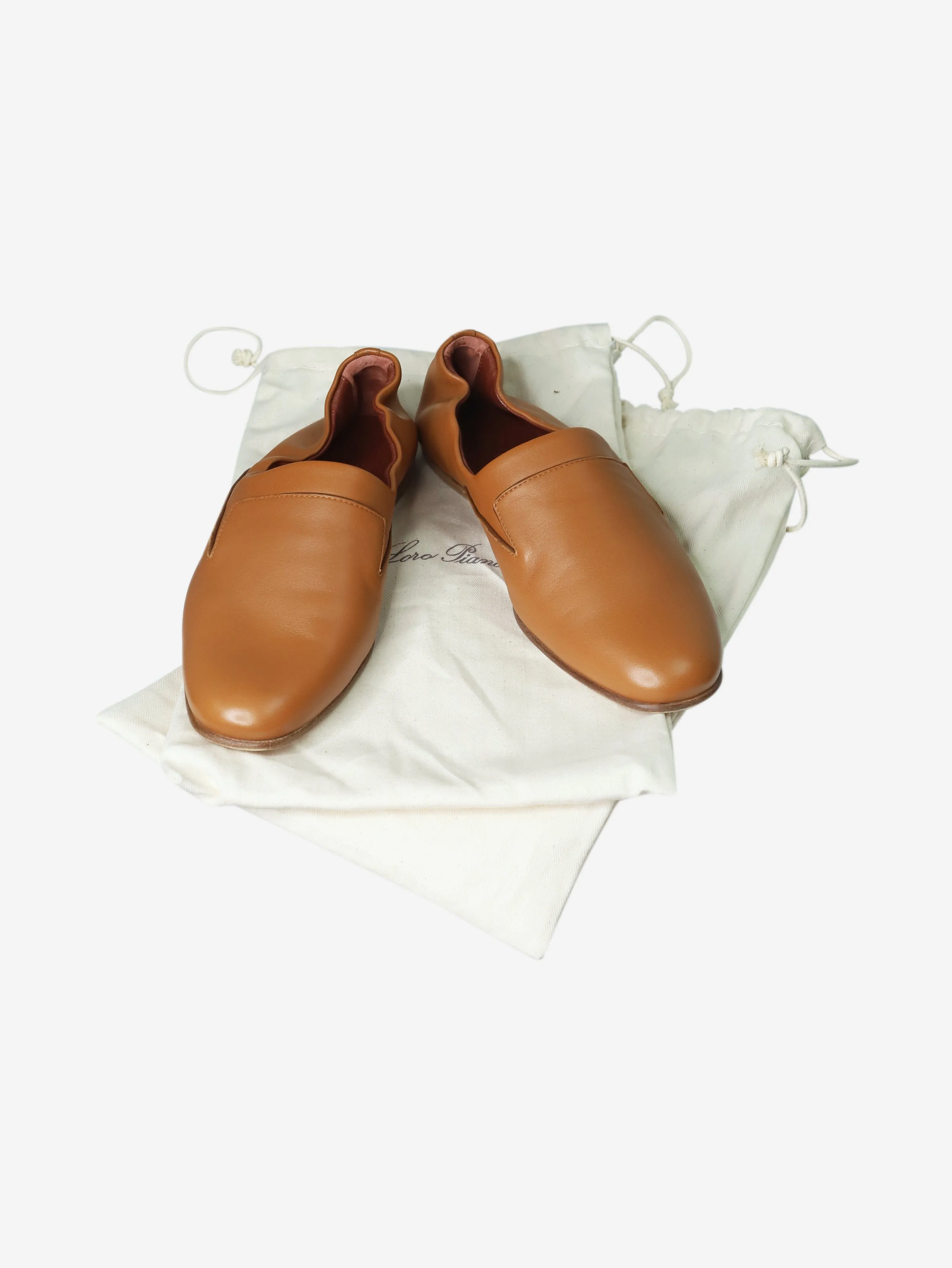 Tan leather flat shoes - size EU 37