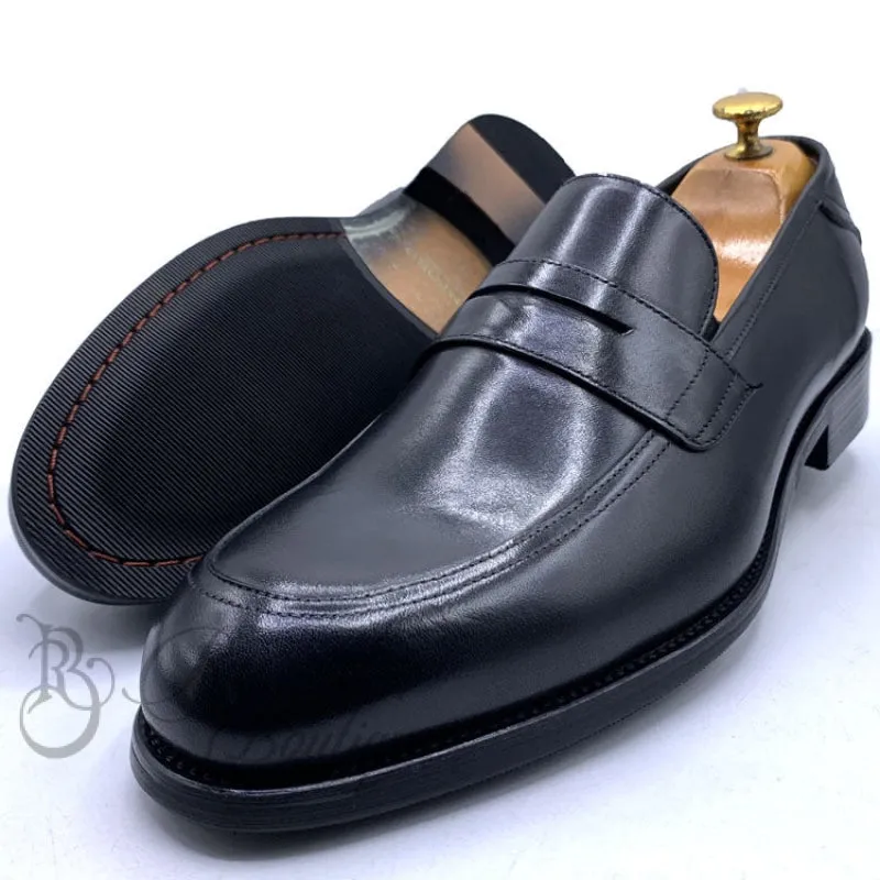 TF leather mens penny loafers | Black