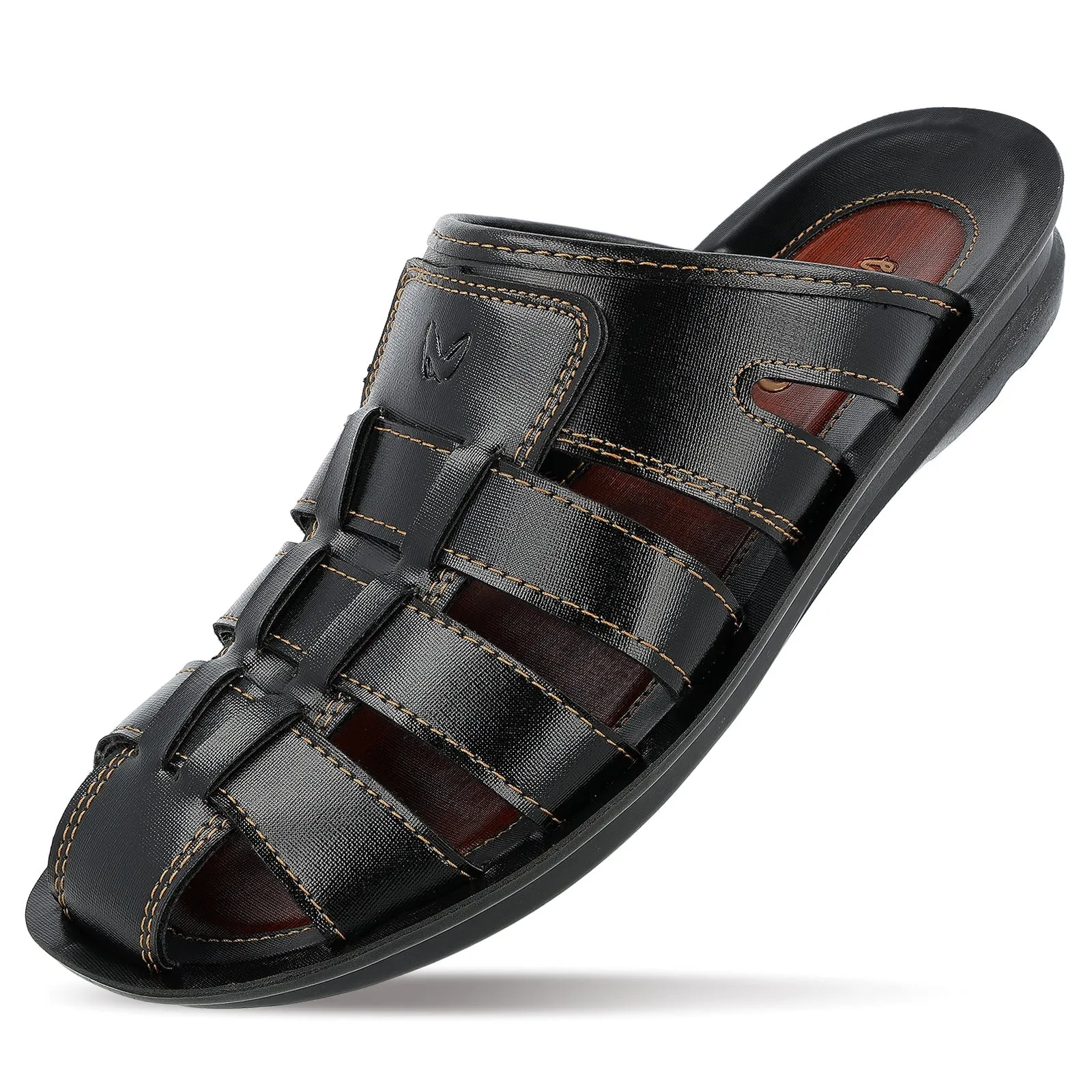 Walkaroo Men Fishermen Cut Slide Sandals  - WG5306 Black