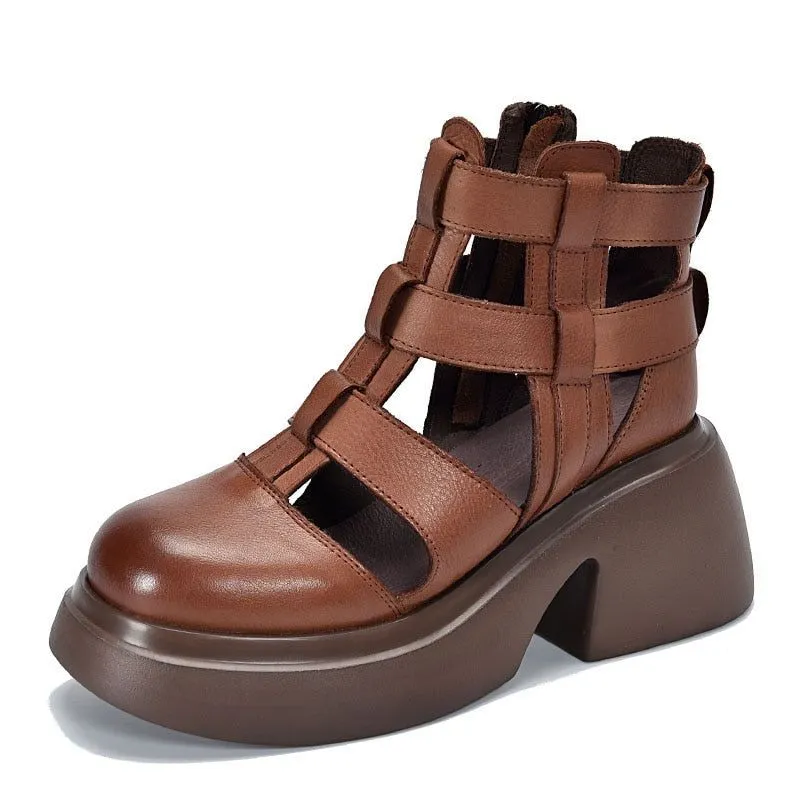 Women's Casual Shoes - Leather Gladiator Sandals, Thick Boots (FC119)