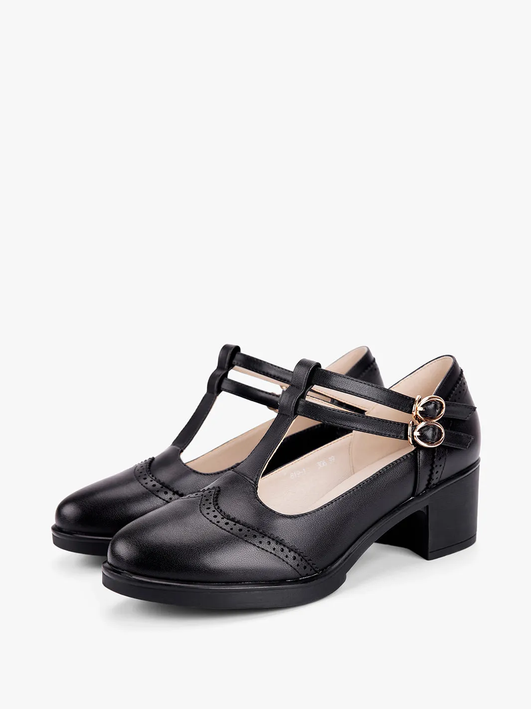 Women‘s Classic T-Strap Leather Shoes