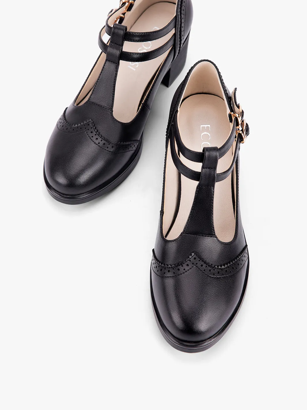 Women‘s Classic T-Strap Leather Shoes